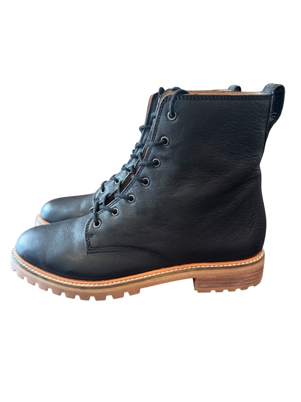 Madewell Black Leather Boots Women’s Sz 7.5 Lug The Clair Lace-Up Combat Comfort